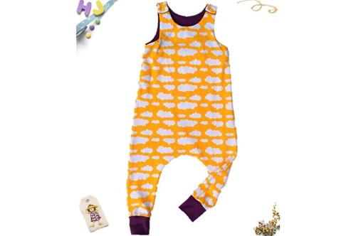 Click to order Age 4-5 Harem Romper Yellow Clouds now